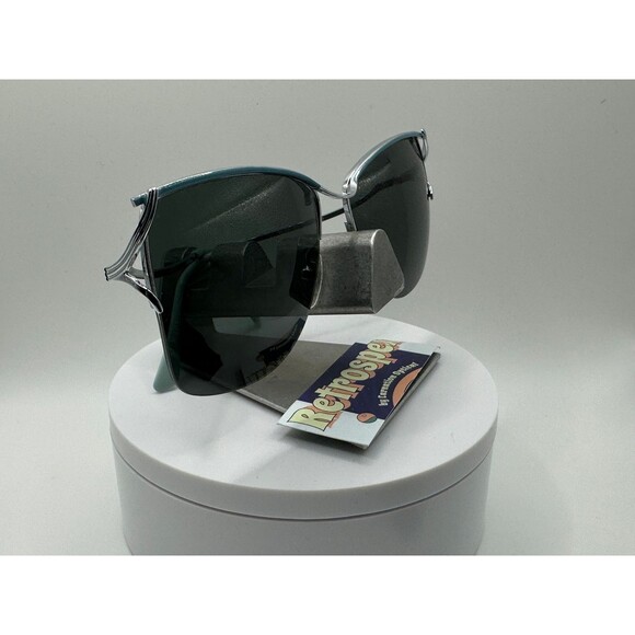 Vintage Oversize Sunglasses NOS Rimless Style G15 Lens Turquoise/Silver Retro - Picture 4 of 7